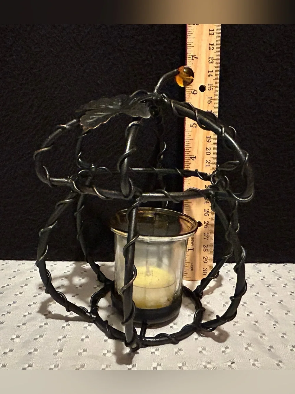 SET of 4 Black Wrought Iron Tea Light/Votive Candleholders  2 Acorns 2 Pears